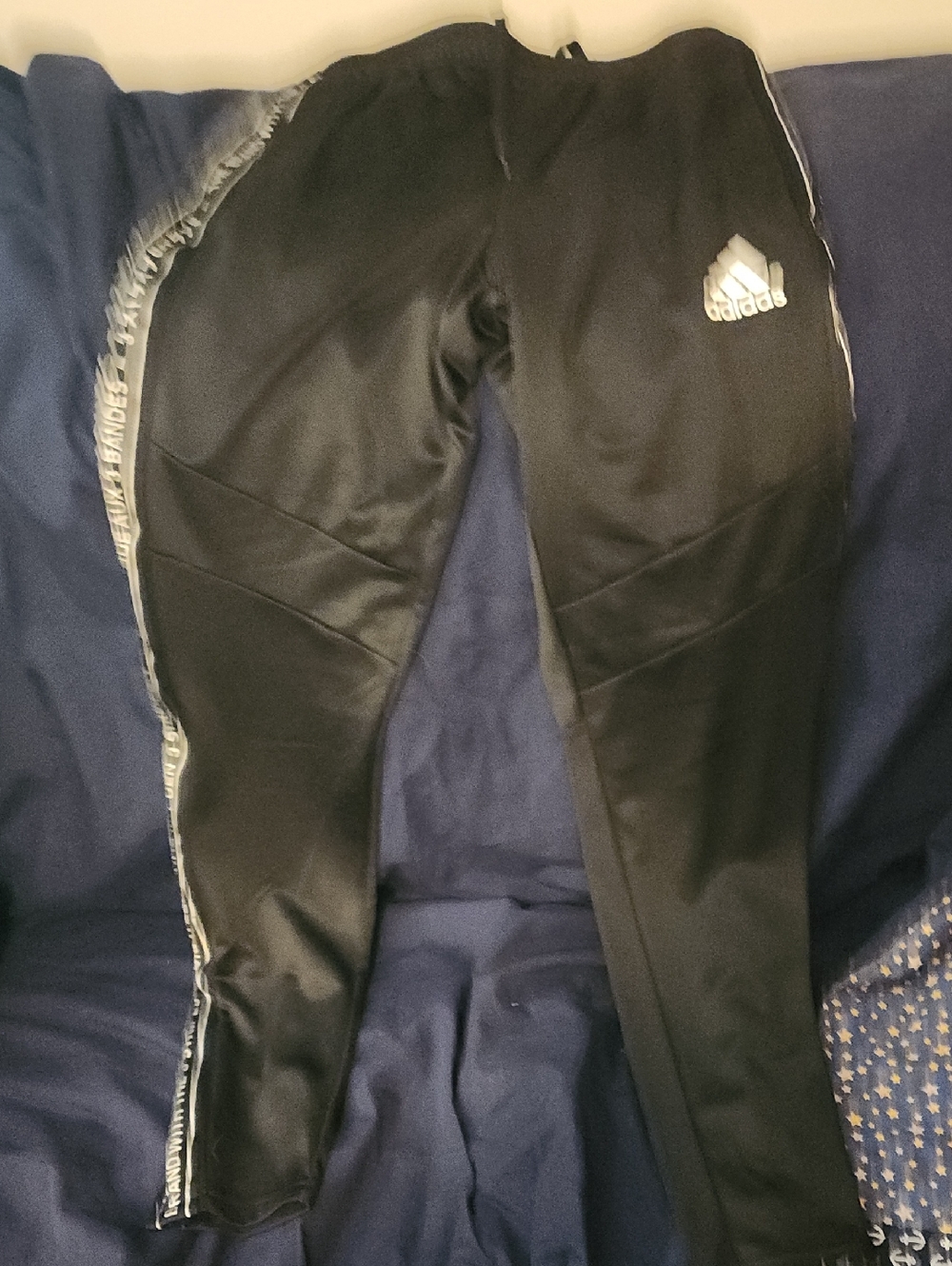 adidas Black Track Pants with White Logo and Side Tape